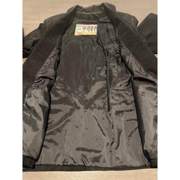 1990's Atlantic Beach Leather Coat Works Black Jacket w Jewel Rhinestones Medium - Picture 7 of 8